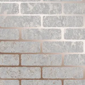 Superfresco Milan Grey Rose gold effect Brick Smooth Wallpaper