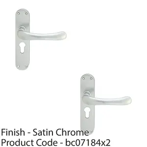 2 PACK - Rounded Smooth Latch & EURO Lock Door Handle - Satin Chrome Lever on Backplate