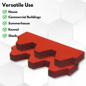 Premium Asphalt Roof Shingles, 25 Pcs Covers 32.2 sqft - Red Hexagonal Shape Design Felt Shingles 80 x 31.5 cm Weather Resistant