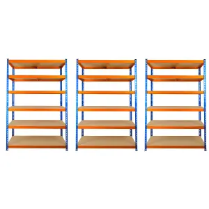 3 Bays of 6 Tier Extra Heavy Duty Storage Racking 1800h x 1200w x 450d mm 300kg