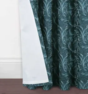 Home Curtains Georgia Chenille Fully Lined Floral 45w x 72d" (114x183cm) Teal Pencil Pleat Curtains (PAIR)