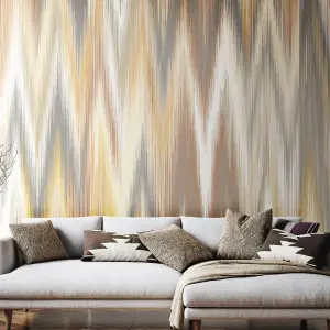 Origin Murals Ikat Zig Zag - Natural Linen Matt Smooth Paste the Wall Mural 300cm wide x 240cm high