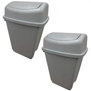 1 x 25L Silver Home Kitchen Office Plastic Rubbish Bin With Swing Lid