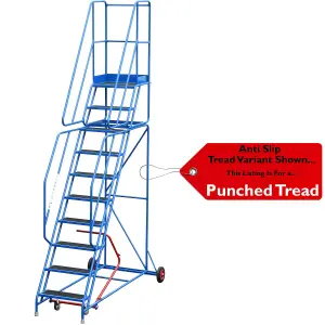 10 Tread Mobile Warehouse Stairs Punched Steps 3.5m EN131 7 BLUE Safety Ladder