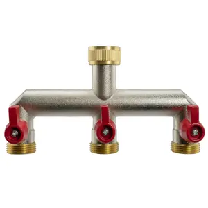 outdoor nickel plated brass garden tap splitters (3 way splitter) individual outlet valves, 3/4"bsp thread