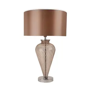 Pair Of Clear Glass Table Lamps With Grey Fabric Shades (Set of 2) Mocha / Mocha