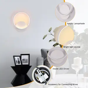 Round Led Wall Light, Warm White 3000K Acrylic Wall Lamp White