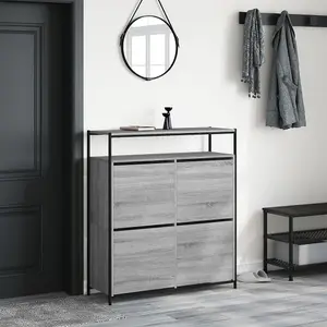 Berkfield Shoe Cabinet with 4 Flip-Drawers Grey Sonoma 100x34x112 cm