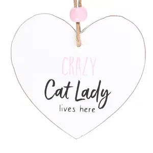 Something Different Crazy Cat Lady Heart Hanging Sentiment Sign White (One Size)