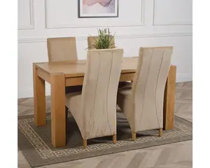 Kuba 150 x 85 cm Chunky Medium Oak Dining Table and 4 Chairs Dining Set with Lola Beige Fabric Chairs