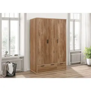 Birlea Stockwell 3 Door 2 Drawer Wardrobe Rustic Oak