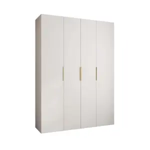 Stylish White Como IV Hinged Door Wardrobe H2460mm W1800mm D500mm, Four Doors, Sixteen Shelves, Two Hanging Rails, Gold Handles