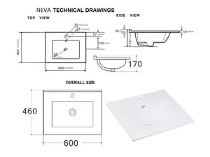 Bathroom Furniture Set: 600 Sink Vanity, Mirror, Freestanding Storage Cabinet Oak Effect Classic