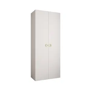 Stylish White Como I Hinged Door Wardrobe H2460mm W1000mm D500mm, Eight Shelves, Hanging Rail, Gold Handles