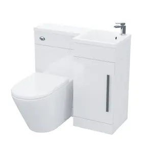 Nes Home Raven Right Hand 900mm Vanity Basin Unit, WC Unit & Ellis Back to Wall Toilet White