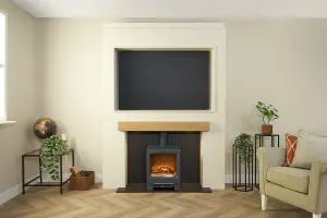 Acantha Pre-Built Stove Media Wall 2 with TV Recess & Lunar Electric Stove in Charcoal Grey