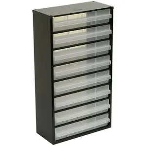 Durable 8 Drawer Parts Cabinet - Wall Mounted or Freestanding Storage Solution in Black