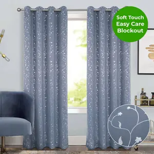 Home Curtains Victoria Metallic 54w x 90d" (137x229cm) Grey Eyelet Curtains (PAIR)