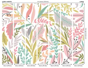 Origin Murals Tropical Patterned Leaves Green & Pink Matt Smooth Paste the Wall Mural 350cm wide x 280cm high