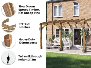 Dunster House Wooden Lean To Pergola Kit 4m x 3m Wall Mounted Garden Plant Frame Leviathan