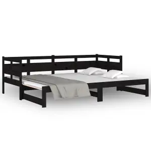 Berkfield Pull-out Day Bed Black Solid Wood Pine 2x(90x190) cm