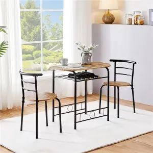 Yaheetech 3 Piece Modern Round Dining Table Set Brown (L) 80cm x (W)53cm