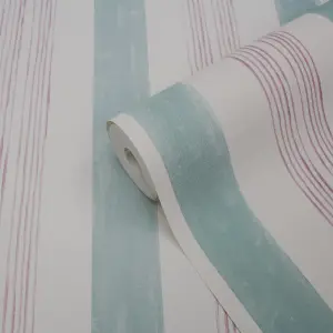 GoodHome Eulophia Green & pink Striped Textured Wallpaper Sample