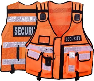 RAC3 High-Vis Security Vest, Reflective Strips, Body Camera Mount, Multiple Pockets, Fits upto 5XL, Available in 5 Colors (Orange)