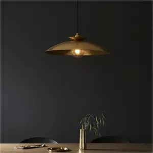 Hanging Ceiling Pendant & 2x Matching Wall Lights - Brass Hammered Dimmable Set