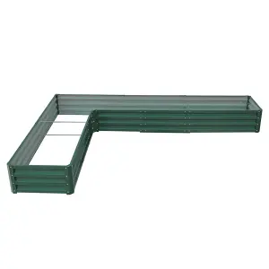 Dark Green L-Shaped Galvanized Steel Garden Flower Bed Metal Raised Planter Box Outdoor Raised Garden Bed Kit L 207 cm x W 277 cm