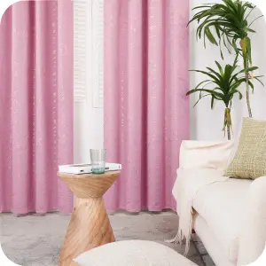 Deconovo Foil Printed Thermal Curtains Super Soft Ring Top Blackout Curtains for Bedroom 46 x 90 Inch Pink 2 Panels