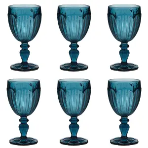 Set of 6 Luxury Embossed Blue Drinking Wine Glass Wine Goblets 280ml