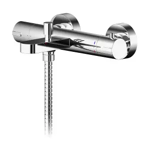 Round Wall Mount Thermostatic Bath Shower Mixer Bar Valve Tap - Chrome