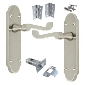 Epsom Door Handles Internal Latch Scroll Lever - Satin Pack Hinges