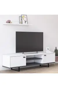 Meta TV Stand with 2 Shelves and 2 Cabinets, 150 x 35 x 44 cm TV Unit Table for TVs up to 65 inch, White