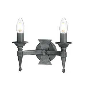 Twin / Double Wall Light Wrought Iron Beaten Metal Black Silver LED E14 60W