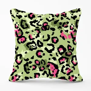 Green And Pink Leopard Print Outdoor Cushion 45cm x 45cm