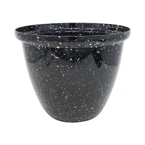 25cm Planter Honey Pot Black Gloss Round Plastic Plant Flower Garden Patio Décor