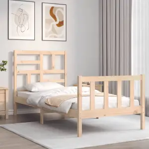 Berkfield Bed Frame with Headboard Small Single Solid Wood