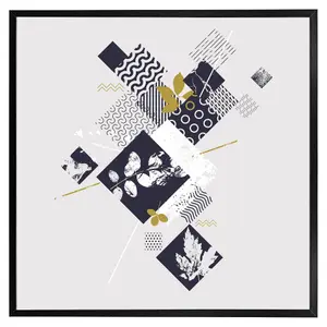 Geometric squares & leaves (Picutre Frame) / 24x24" / Grey