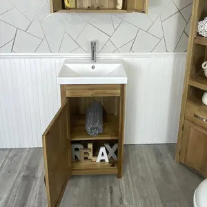 Marte 485mm Free-Standing Cloakroom Vanity Unit Oak