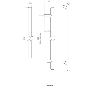 4x Round T Bar Cabinet Pull Handle 348 x 12mm 288mm Fixing Centres Satin Nickel