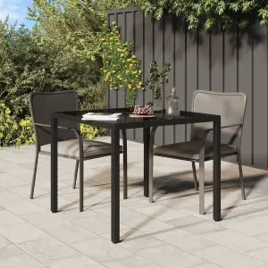 Berkfield Garden Table 90x90x75 cm Tempered Glass and Poly Rattan Black