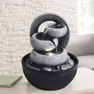 Grey Garden Fountain Resin Rock Effect Water Feature with LED Light