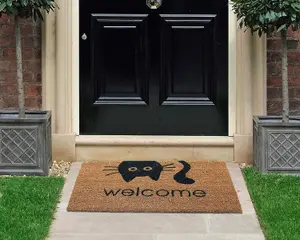 Coco & Coir Door Mats Indoor Outdoor Non Slip Cat Design Entrance Welcome 45cm x 75cm MEOW WELCOME