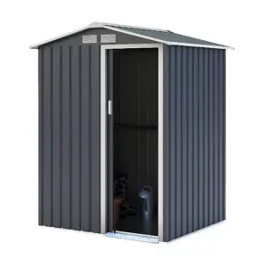 Charles Bentley 4.9ft x 4.3ft Metal Storage Shed Grey Small Apex H186 x W150 cm