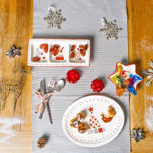 Nicola Spring - Patchwork Christmas Snack Plate - 32 x 13.5cm - White