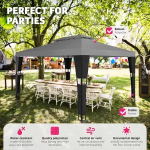 Gazebo Mona - 4 x 3 m, double roof system, water-repellent, 50+ UV protection - black/anthracite