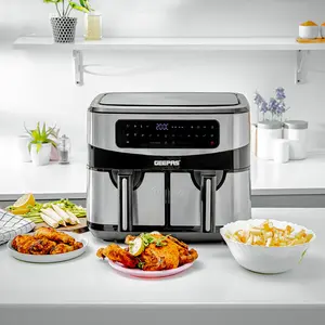 Geepas Vortex 9L Dual Basket Air Fryer, 10-In-1 Digital Convection, LED Touchscreen