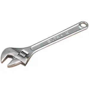 250mm Adjustable Wrench - Chrome Plated Steel - 28mm Offset Jaws - Spanner